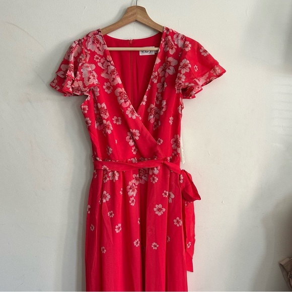 Eliza J Floral Flutter Sleeve Faux Wrap Maxi Dress - Picture 4 of 6